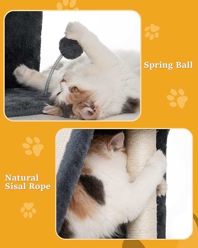 14'' Cat Tree Tower for Indoor Large Adult Cats, 20x16.5'' Big Perch Bed, Sisal Scratcher, Condo Cave for Small Medium Kittens, Dark Gray