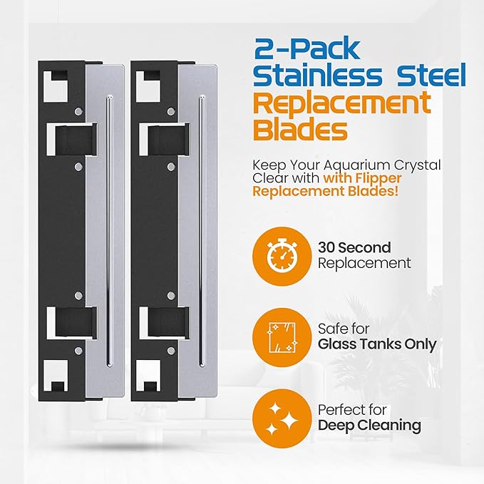 Flipper Nano Aquarium Algae Scraper for Fish Tank Cleaning Kits – Stainless Steel Replacement Blades for Glass Tanks – Aquarium Cleaner Blades, 2 Pack
