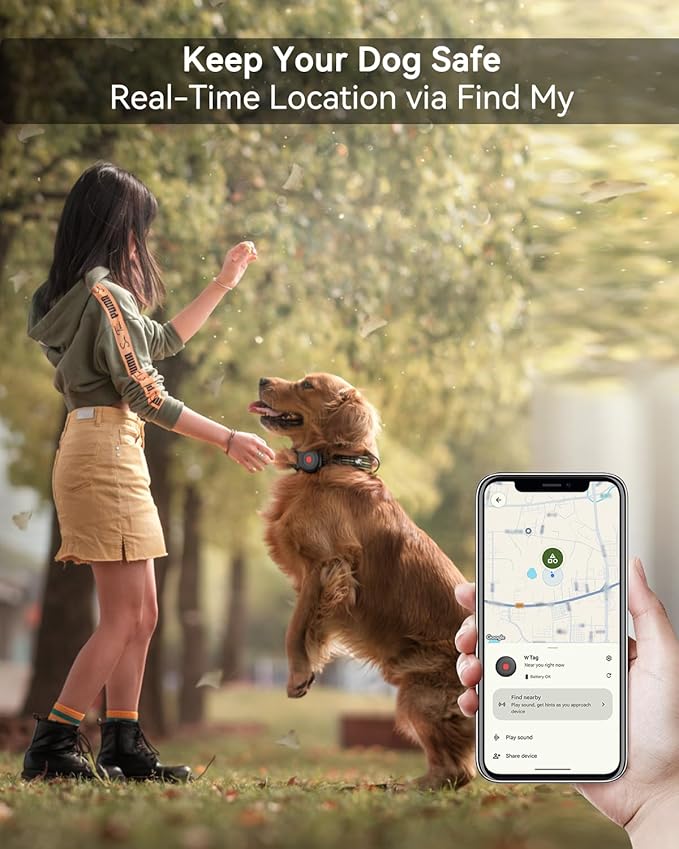 Bluetooth Dog Tracker Tag, Pet Tracker for Dogs with Silicone Collar Holder, Works with Apple Find My & Android Find Hub, IP65 Waterproof Anti-Lost Locator, White 2 Pack