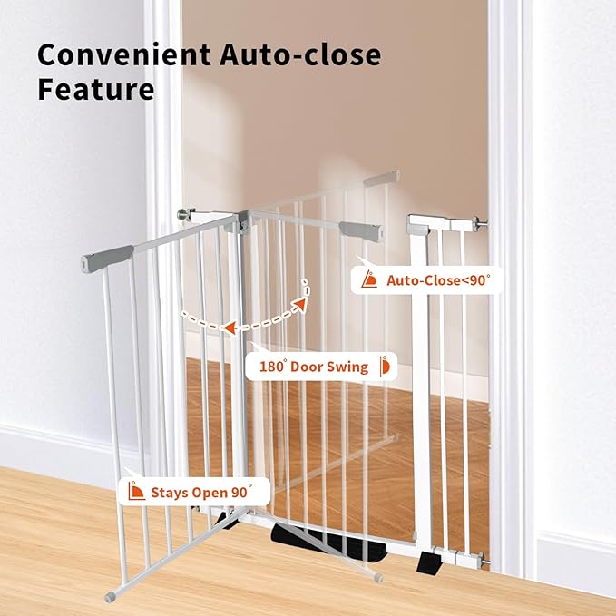 41" Tall Safety Pet Gate,Adjustable 29.92"-57.48" Wide,No Drilling Pressure Mount Kit,Auto Close Cat Gate Suitable for Stairs,Doorways,White (29.92"-57.48" W)