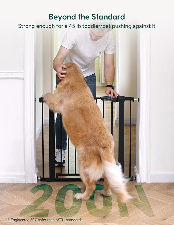 Babelio 36" Tall Baby Gate, PressGuard P7, 29-55" Auto Close Pressure Mounted Dog Gate for Doorways & Hallway, Basics Easy Walk Thru Pet Gate, Extra Wide Metal Child Gate, Black