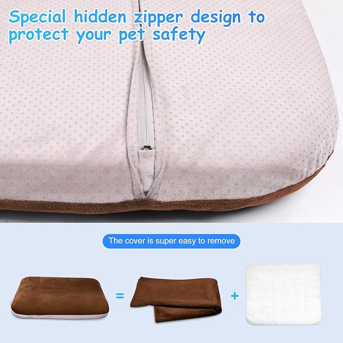 Magic Dog Super Soft Large Dog Bed Orthopedic Pet Beds 39 Inch Washable Anti Slip Dog Sleeping Mattress with Removable Cover, Dark Brown L
