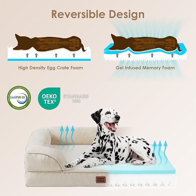 EHEYCIGA Orthopedic Dog Bed for Medium Dogs, Waterproof Memory Foam Medium Dog Beds with Sides, Non-Slip Bottom and Egg-Crate Foam Pet Couch Bed with Washable Removable Cover, Beige