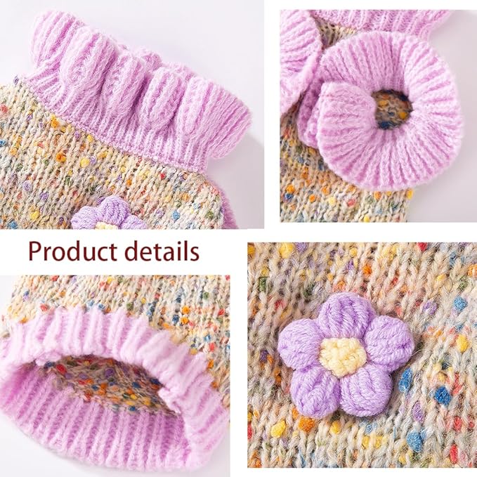 Purple Small Dog Sweater, Knitted Cat Sweater, Holiday Puppy Clothes for Little Dog Girl, Cold Weather Outfit for Kitten Chihuahua Yorkie Teacup Dachshund Pug (Purple, X-Large)