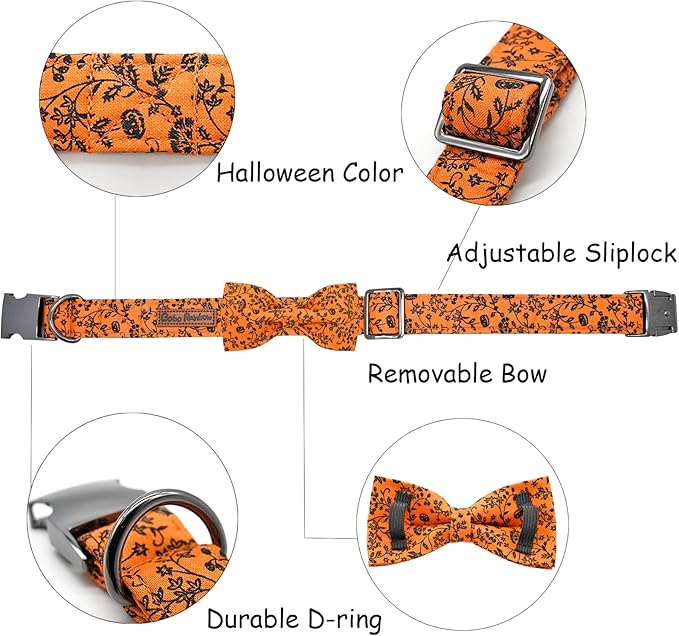Halloween Dog Collar, Pet Collar Bow Pumpkin Collars Girl Boy Holiday Pet Collar Gift Bow Cute Soft Puppy Collars for Medium Dogs
