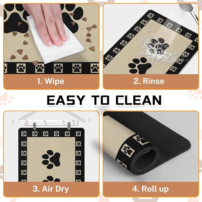 Absorbent Pet Dog Bowl Mat for Food and Water, Pet Cat Food Feeding Mat with Non Slip Rubber Backing, Dog Food Mats for Floors Waterproof, 17"x30"