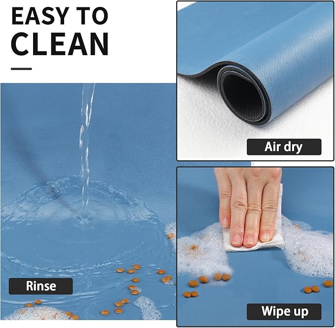 Dog Food Mat - Absorbent Cat Mat for Food and Water, No Stains Pet Feeding Bowl Mat, Easy to Clean Pet Placemats, Quick Dry Dog Water Dispenser Mat for Messy Drinkers | Paw Blue 24"x36"
