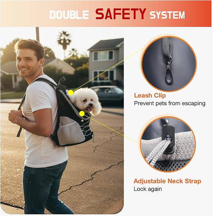 Dog Carrier Backpack for Small Dogs｜Pet Travel Shoulders Bag - Puppy Holder for Chest-Front Dog Baby Carring Ventilated for Hiking & Camping, Black Grey, L