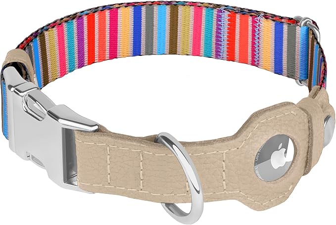 AirTag Dog Collar for Small Medium Large Breed - Adjustable Cute Pattern Dog Collar with Airtag Holder - Soft Leather Tracker GPS Apple Air Tag Pet Collars (Small, 12"-15" Neck Fit, Serape)