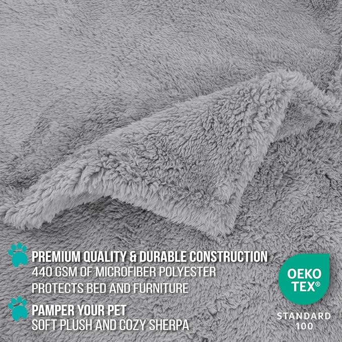PetAmi Fluffy Waterproof Dog Blanket for Medium Large Dogs, Soft Warm Pet Sherpa Throw Pee Proof Couch Cover, Reversible Cat Bed Blanket Sofa Protector, Plush Washable Pad (Light Grey, 40x60)