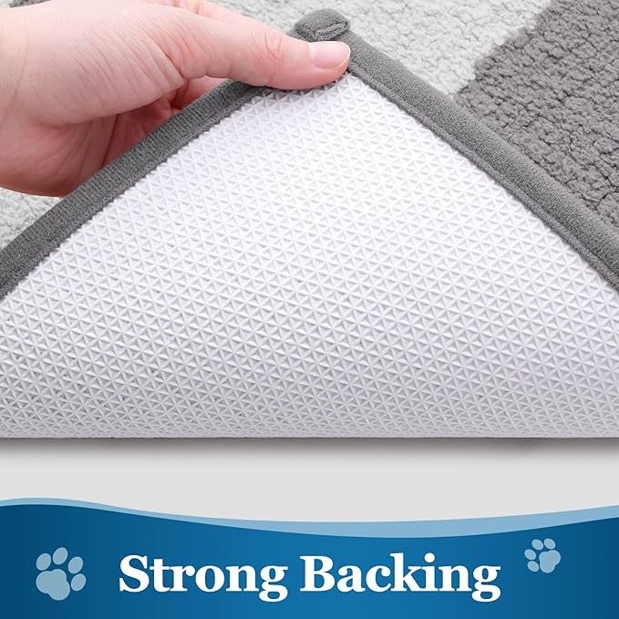 Buganda Dog Door Mat for Muddy Paws, Absorbent Dirt Trapper Washable Indoor Doormats, Non Slip Low-Profile Mud Mat for Dogs, Front Entrance Doormat for Inside Floor (47x32 Inches, Light Grey)