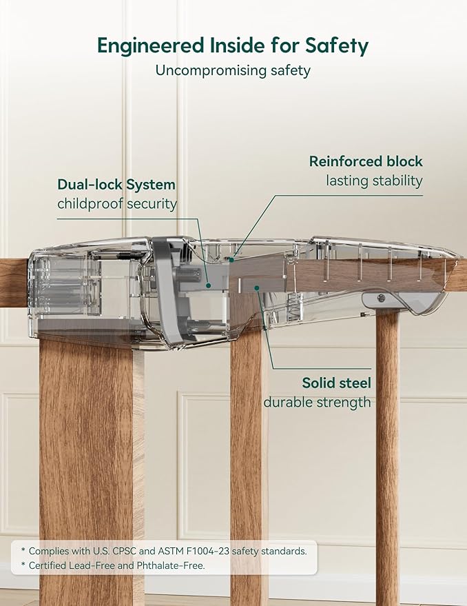 Babelio 29-48" Metal Baby Gate with Brown Wood Pattern, Auto Close Dog Gate PressGuard P7 for The House, Stairs and Doorways, Pressure Mounted Pet Gate with Door, Safety Gate for Child and Pets