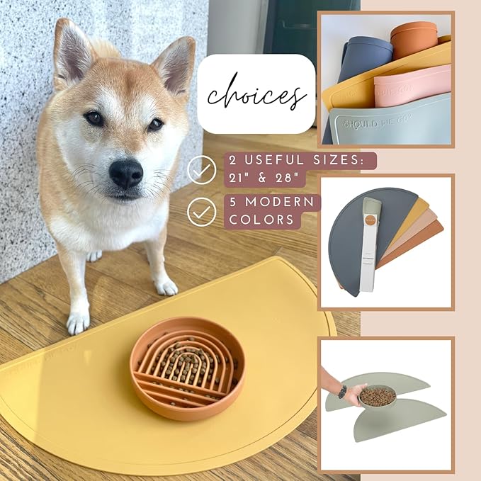 Should We Go - Waterproof Silicone Pet Food Mat - Non-Slip, Spill-Proof Feeding Mat for Floors, Raised Edge Design, Easy-to-Clean, Rubber Pad for Dog & Cat Bowls, 28" Across x 14" Deep, Large-Honey