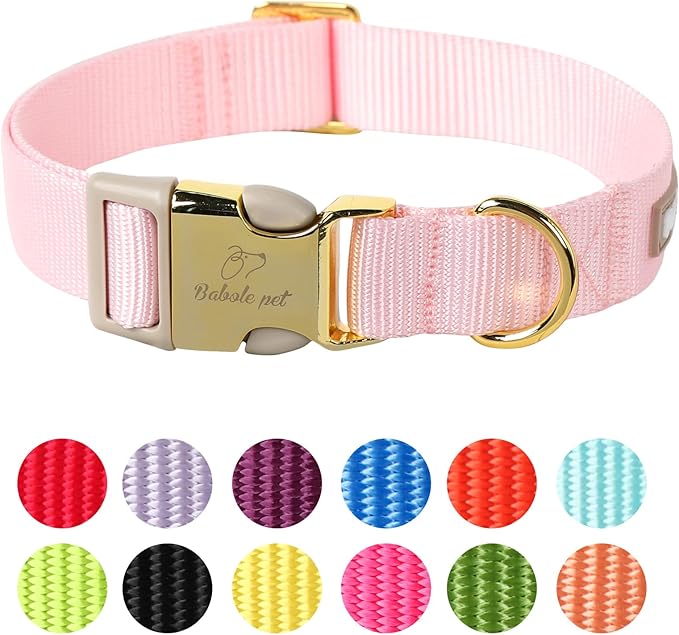 Nylon Dog Collar - Adjustable Pink Soft Webbing Dog Collars for Small Medium Large Dogs Boy Girl Puppy Collar with Safety Metal Buckle XS
