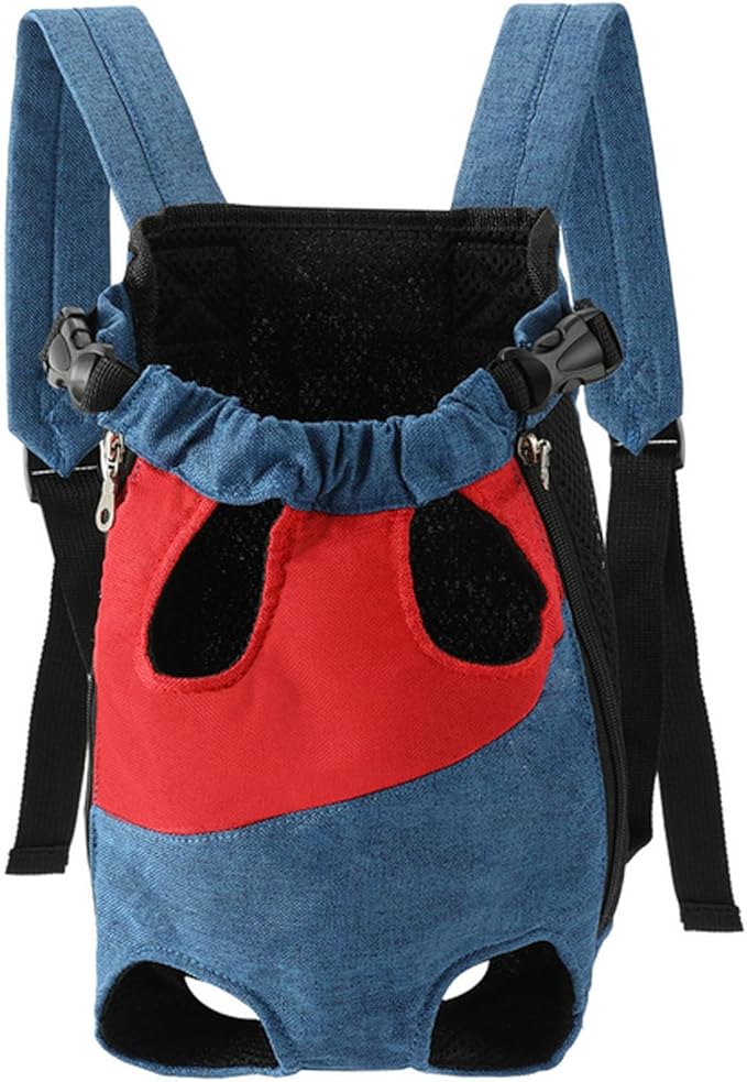 Lightweight Pet Backpack Carrier for Small Dogs & Cats - Easy-Fit Adjustable Straps, Basic Legs-Out Design, Durable for Daily Use (Fits Pets Under 15lb). (Red-Blue Color-Blocked, Large(8.8lb-11lb))