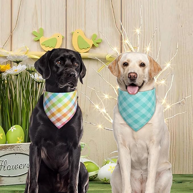 Easter Dog Bandana Large 2PCS, Colorful Scarf for Boy and Girl, Durable Triangle Reversible Bibs Handkerchief for Puppy Pet