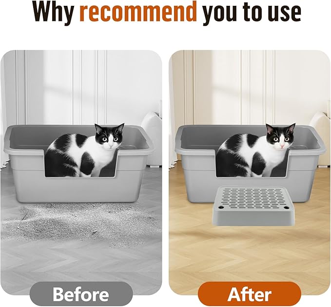 Cat Litter Box Ramp, Litter Box Step Mat with Filter Function, Cat Litter Catcher for Self-Cleaning Litter Boxes, Cats Pedal Stool Ideal for Kitten & Elderly Cats (Light Grey)