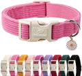 Cute Corduroy Dog Collar - Deep Rose Adjustable Dog Collars for Small Dogs 10-25lbs, Fade-Proof with Secure Snap & Little Charm, Christmas Birthday Gift, S