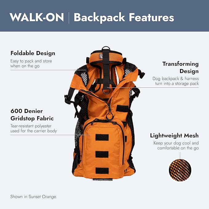 K9 Sport Sack Walk-On | Dog Carrier Dog Backpack with Harness & Storage (Large, Sunset Orange)