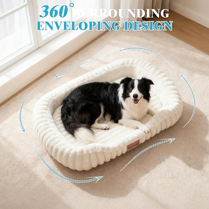 Dog Bed for Large Dogs – Comfort-Sided Calming Pet Bed with Breathable Memory Foam, Washable Removable Cover, Non-Slip Bottom & Carry Handle, Rectangle Pet Cuddler, 35"x27"x5.5", Grey