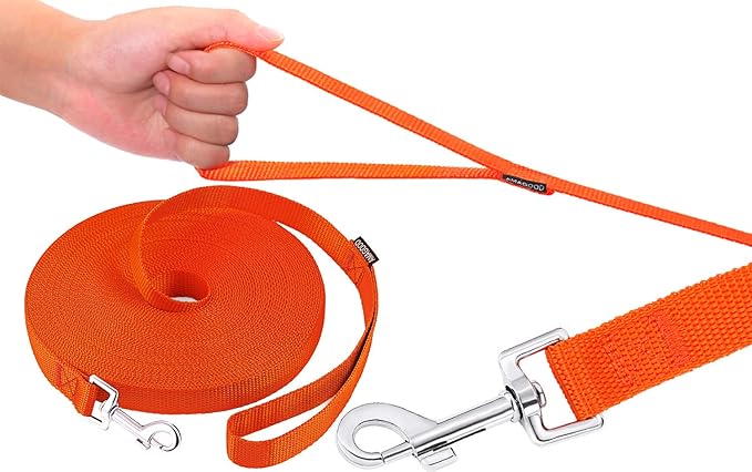 AmaGood Dog/Puppy Obedience Recall Training Agility Lead-15 ft 20 ft 30 ft 50 ft Long Leash-for Dog Training,Tie Out,Play,Safety,Camping (20 feet, Orange)