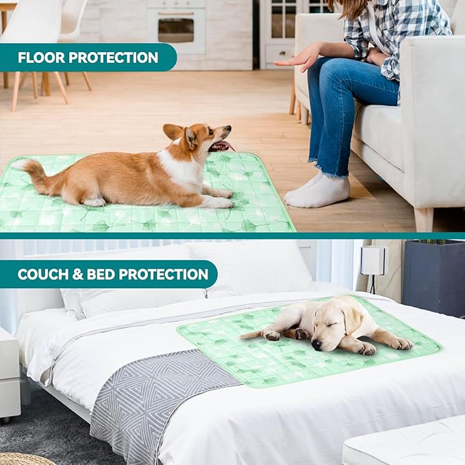 SUPRIY Pet Cooling Mat for Dogs & Cats - Qmax 0.4 Waterproof Cooling Pad, Summer Heat Relief Mat with Japanese Polyester Tech, 3 Sizes Indoor/Outdoor Use (27.5 * 38.5, Green Ginkgo Leaves)
