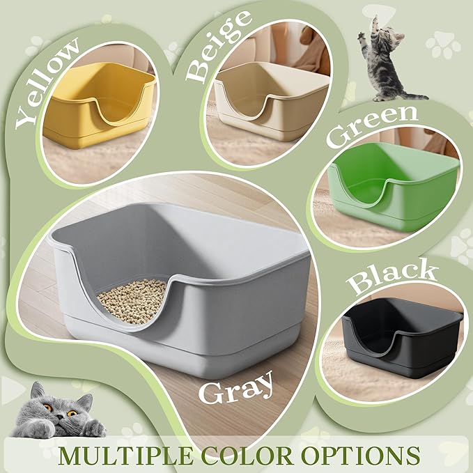 Low Entry Small Litter Box for Kittens, Kitty Plastic Litter Boxes, Open Top, Anti-Splash High Sided Litter Tray Pan for Medium Pets, Puppy, Easy to Clean, 15.7" L*11.8" W*6.7" H (Grey)