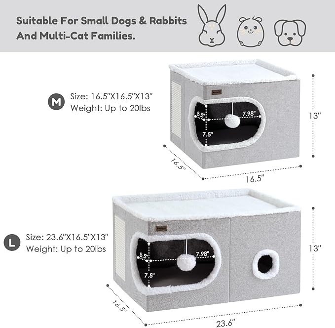 Cat Bed for Indoor Cats Cube House, Covered Cat Cave Beds & Furniture with Scratch Pad and Hideaway Tent, Cute Modern Cat Condo for Multi Small Pet Large Kitten Kitty, Navy