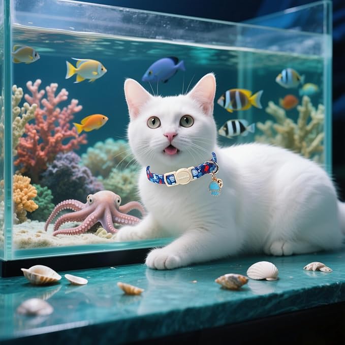 Lionet Paws 2pcs Pack Summer Cat Collars,Breakaway Kitten Blue Cat Collars,Sea Shell and Popsicle Cats Collar