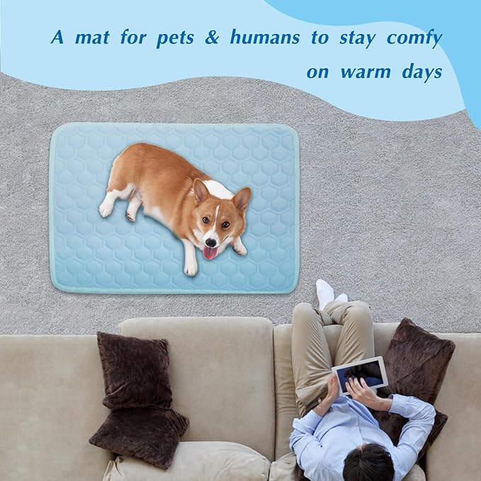 Upgraded Self-Cooling Mat for Dogs & Cats - Thicken, Washable, Non-Toxic, Foldable & Non-Slip Dog Cooling mat Pet Cooling Pad for Indoor, Outdoor, Car- Perfect for Summer (Blue, 20"*30"(Medium))