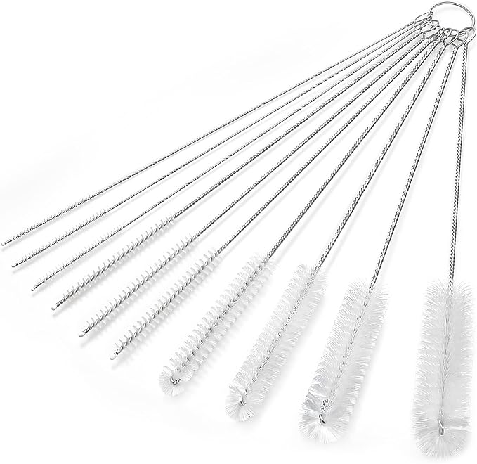 CiaraQ Bottle Cleaning Brushes, 9.8 Inch Nylon Tube Brush Set, Cleaner for Narrow Neck Bottles Cups with Hook, Set of 10pcs