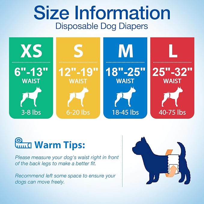 Pet Soft Disposable Male Dog Wraps - Dog Diapers for Male Dogs, Puppy Diapers 24pcs XSmall