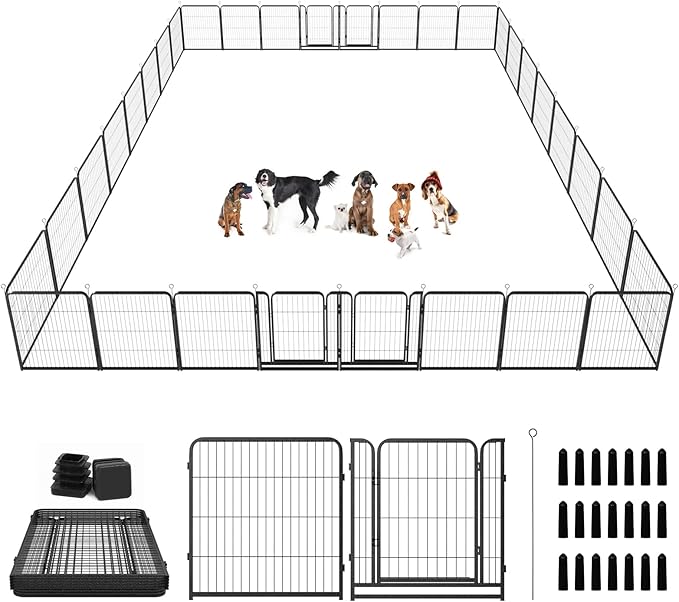 Dog Playpen Outdoor Extra Wide 32 Piece Panels Heavy Duty Dog Fence 32" Height Anti-Rust with Doors Portable for RV Camping Yard, Total 84FT, 561 Sq.ft, Snowy Black