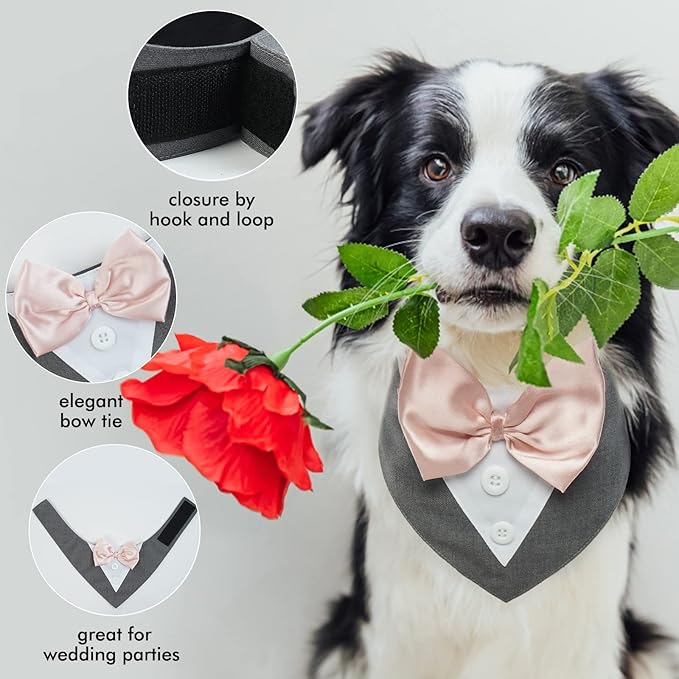 FUAMEY Dog Tuxedo for Small Dogs,Dog Formal Suit Dogs Attire Pet Bow Tie Puppy Party Costumes Cat Tux Outfits Pets Bandana Cosplay Adjustable Bowties Wedding Birthday Valentines Grey S