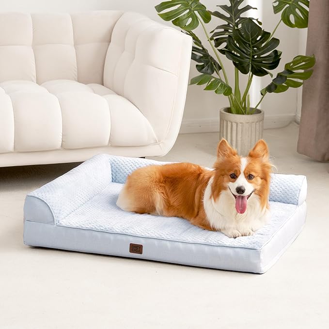 EHEYCIGA Memory Foam Dog Bed Large Size Dogs, Orthopedic Dog Bed Large with Washable Removable Cover, Waterproof Pet Sofa Couch with Nonskid Bottom, 36x27x6, Washblue
