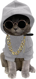 QWINEE 3Pcs Dog Hoodie Cat Apparel Dog Custume Set with Necklace and Sunglasses Pet Clothes for Puppy Small Medium Dogs Cats Grey XXL