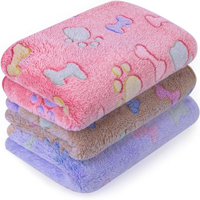 LeapSheep Pet Blankets for Dogs Cats - 3Pack Bone Pattern Super Soft Fluffy Dog Blankets for Small Medium Large Doggy Kitten (Bone, Small)