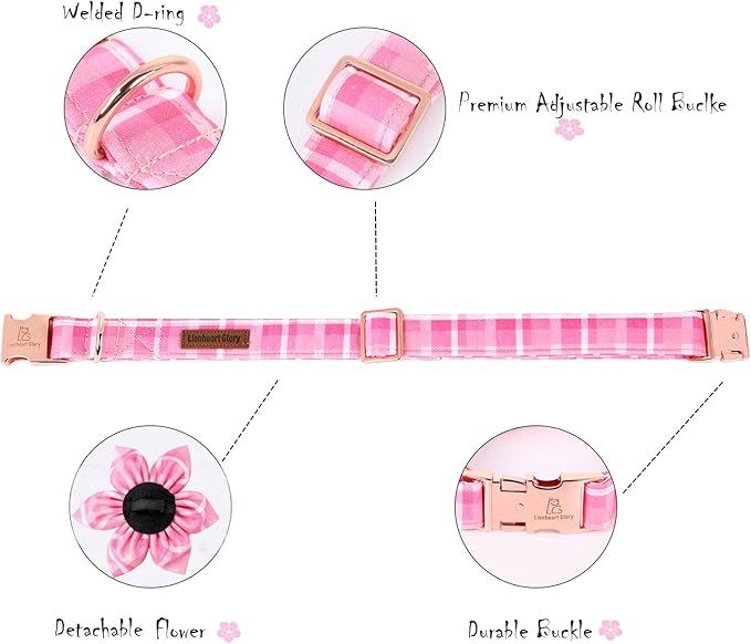 Lionheart Glory Dog Collar, Pink Dog Collar with Flower, Cute Floral Pattern Pet Collar Adjustable Pet Collar for X-Large Dogs