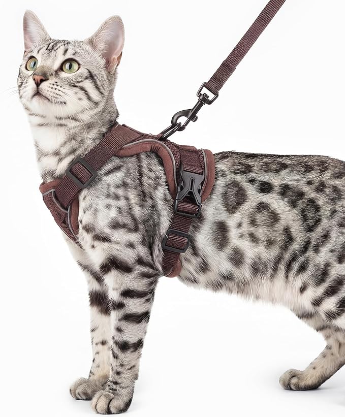 Cat Harness and Leash Set Escape Proof Tactical Large Kitten Harness Emotional Support Cat Vest, Brown, L