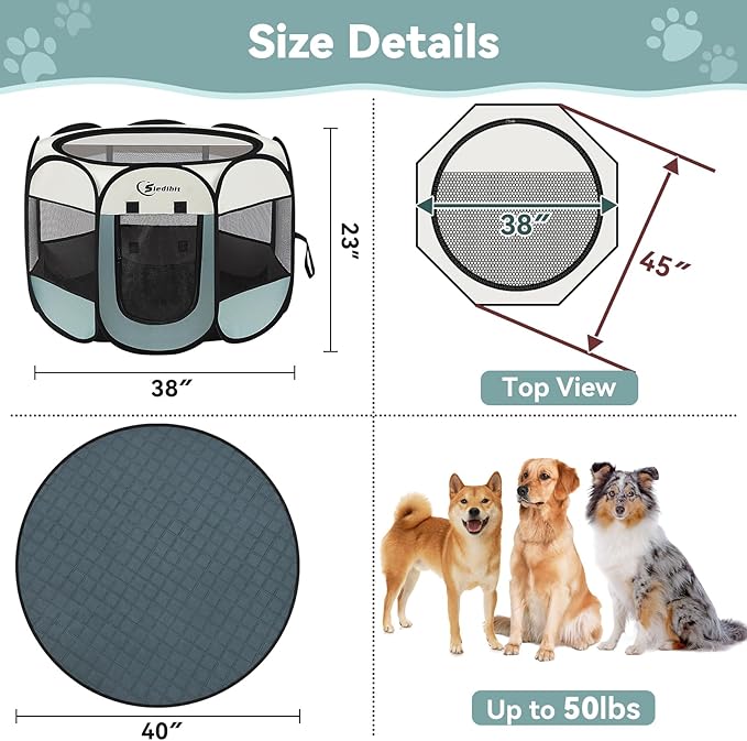 Pink Puppy Playpen for Middle Dog Cat, Dogs Tent Crate Cage Indoor/Outdoor, Portable Pop Up Dog Kennel with Carrying Bag for Rabbits, Removable Top (Grey with Pad, Large)