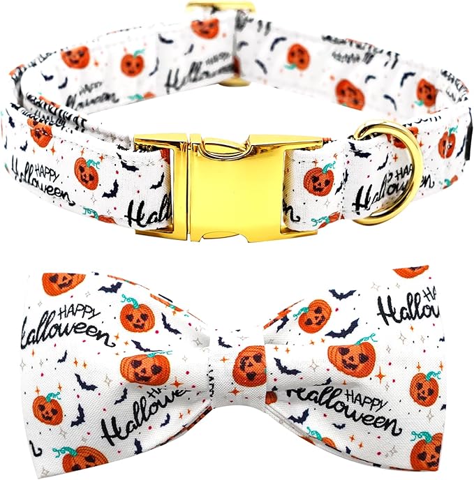 Halloween Dog Collar, Pet Collar Bow Pumpkin Pet Collar Girl Boy Holiday Collars Gift Bow Cute Soft Puppy Collars for Small Dogs