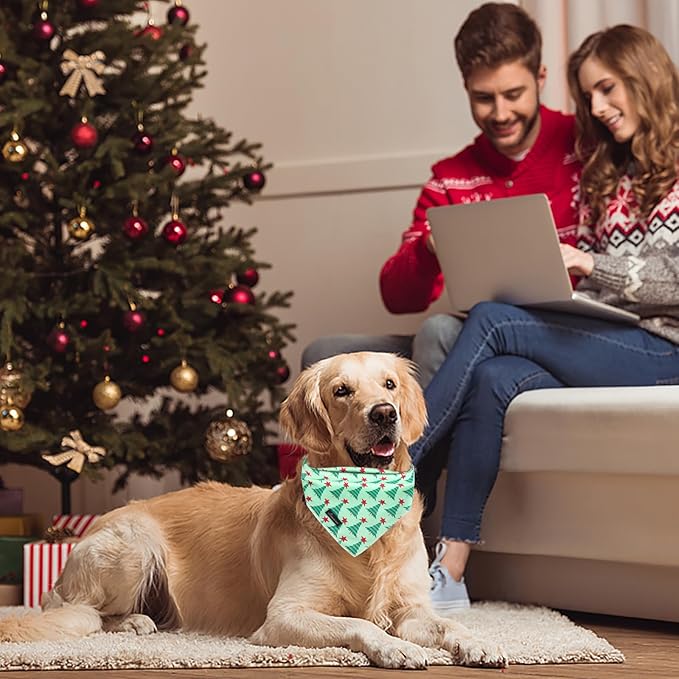 ARING PET Christmas Dog Bandanas, Green Christmas Tree Holiday Pet Bandana Scarf Triangle Bibs for Puppy Small Medium Large Boy Girl Dogs Cats-L