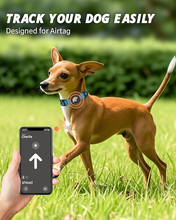 Joytale Airtag Dog Collar, Reflective Pet Collar with Waterproof AirTag Holder, Dual D-Rings, Soft Padded Adjustable for Extra Small and Puppy Dogs, SkyBlue, XS