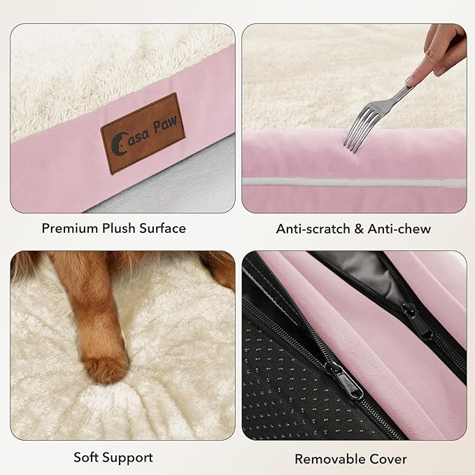 Orthopedic Dog Beds for Large Sized Dogs, Waterproof Egg Crate Foam Large Dog Couch Beds with Comfy Bolster 36x27Inch, Washable Pet Beds with Removable Cover and Nonskid Bottom, Pink