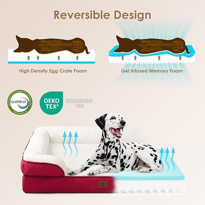 EHEYCIGA Orthopedic Dog Beds for Extra Large Dogs, Waterproof Memory Foam XL Pet Bed with Sides, Non-Slip Bottom and Egg-Crate Foam Big Dog Couch Bed with Washable Removable Cover,Red