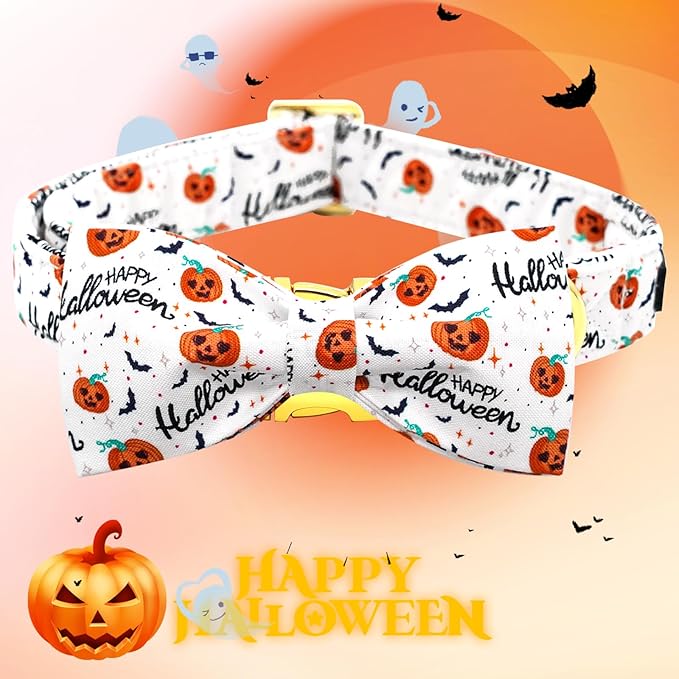 Halloween Dog Collar, Pet Collar Bow Pumpkin Pet Collar Girl Boy Holiday Collars Gift Bow Cute Soft Puppy Collars for X-Small Puppy