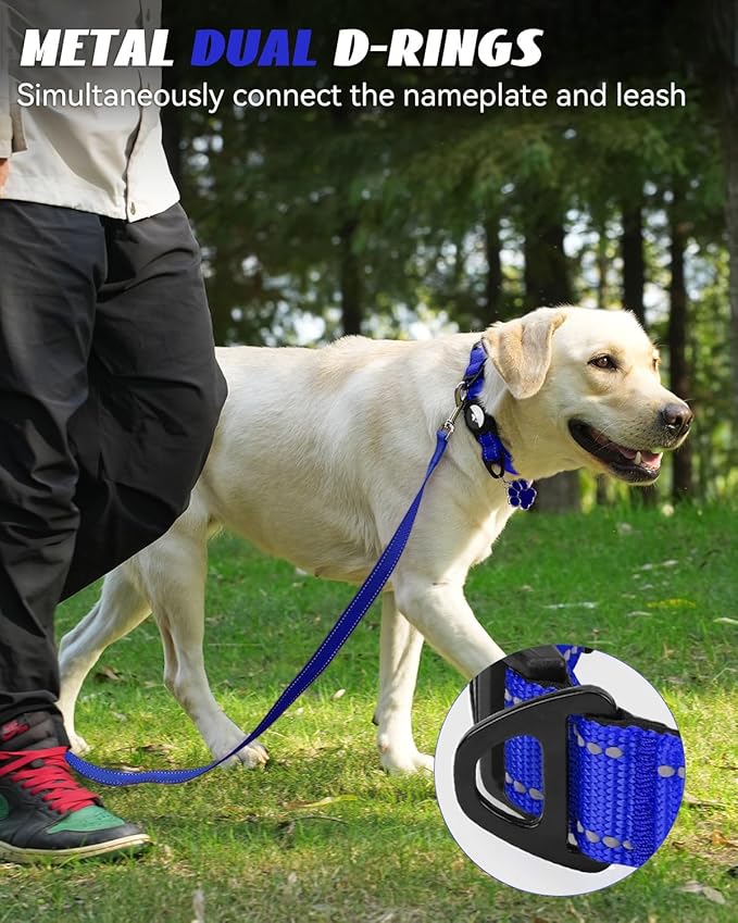 Joytale Airtag Dog Collar, Reflective Pet Collar with Waterproof AirTag Holder, Dual D-Rings, Soft Padded Adjustable for Medium Dogs, Navy Blue, M