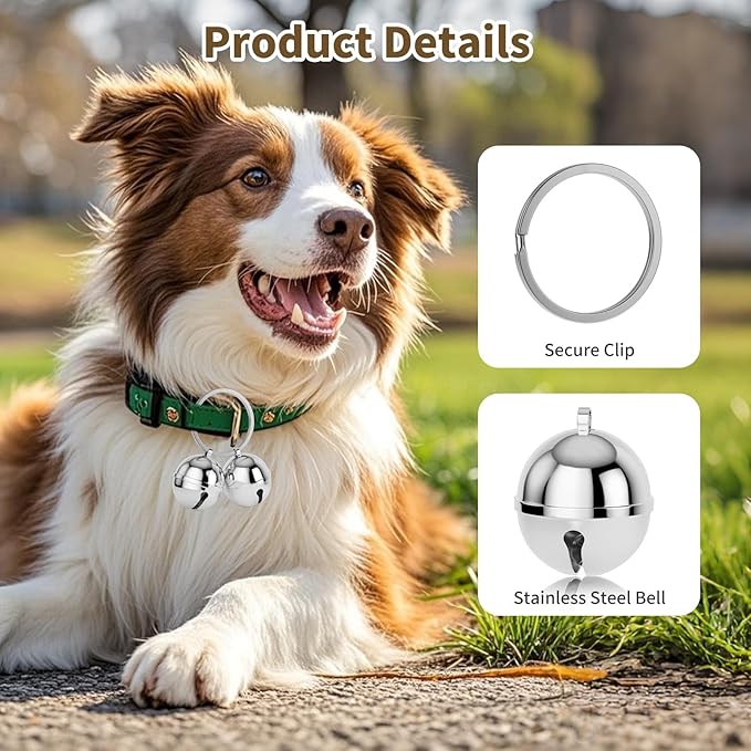 Dog Collar Bells, 2 Pack Extra Loud Dog & Cat Bells for Tracking & Safety, Stainless Steel Pet Tracker Training Bells for Small Medium Large Dogs & Cats (Silver)