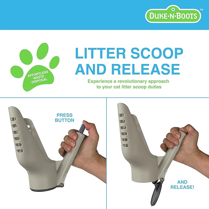 Cat Litter Scoop and Release - Easy Disposal Scooper for Litter Box, Kitty Scoop - Patented Quick Button Release Cat Litter Scooper Design - Litter Lifter, Poop Scoop (Green)