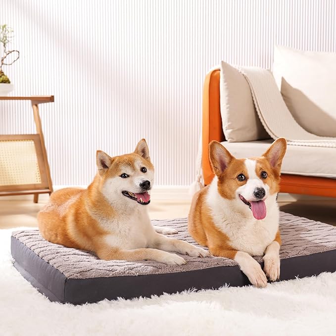 Orthopedic Dog Crate Bed – Waterproof Plush Pet Mattress with Removable Washable Cover, Non-Slip Bottom, Big Memory Foam Dog Bed for Crate, 36x27 Inch, Grey